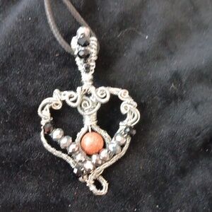 Silver heart red sandstone pendant
